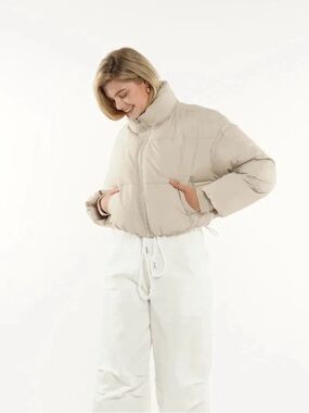 Ci Sono Neutral Beige Cropped Puffer Jacket